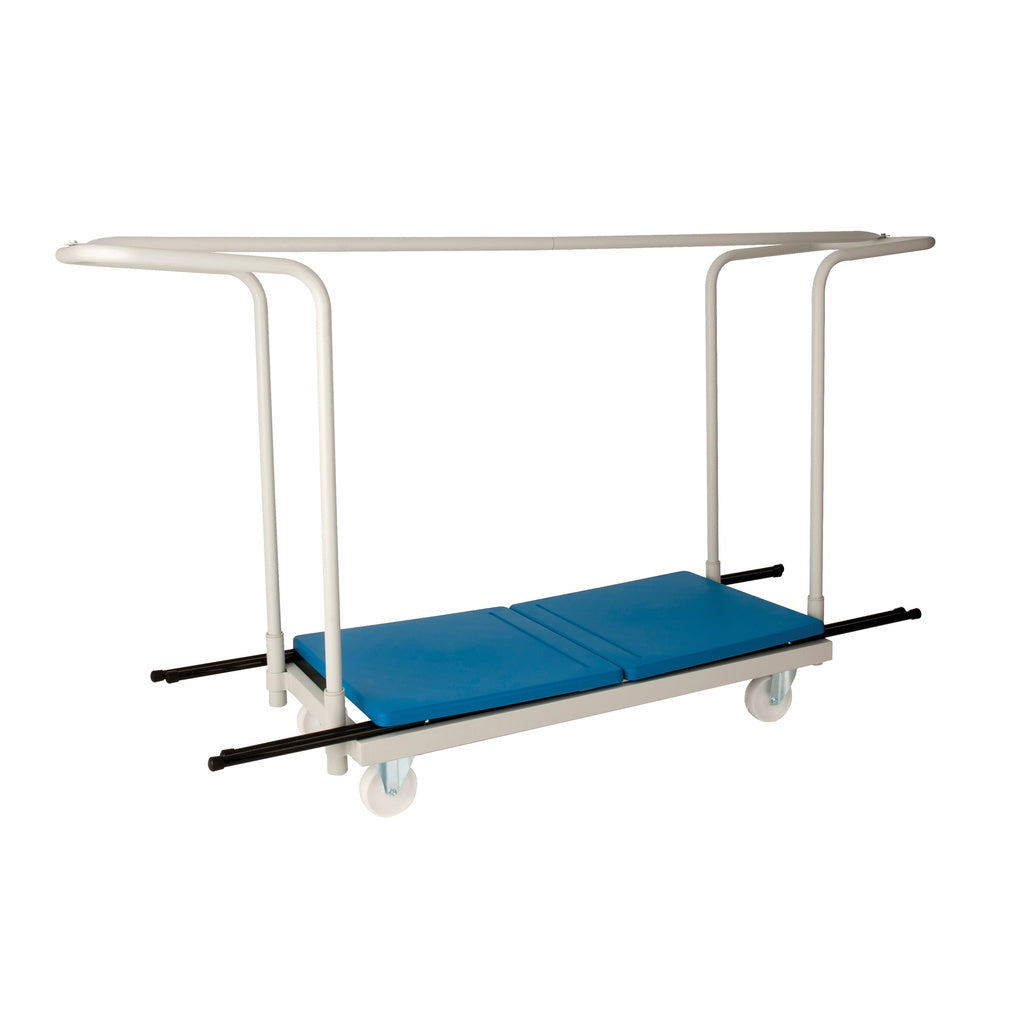 Blue Plastic Folding Exam Desks + 1 Trolley