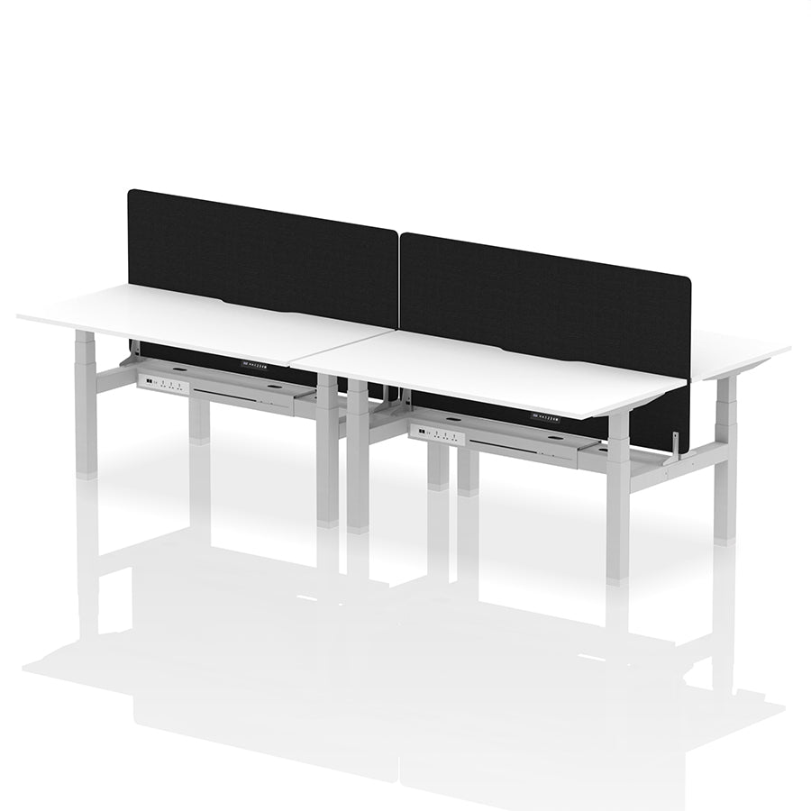 Air Back-to-Back Scalloped Edge Height Adjustable Bench Desk - 4 Person with Black Straight Screen W1600 white top with silver frame