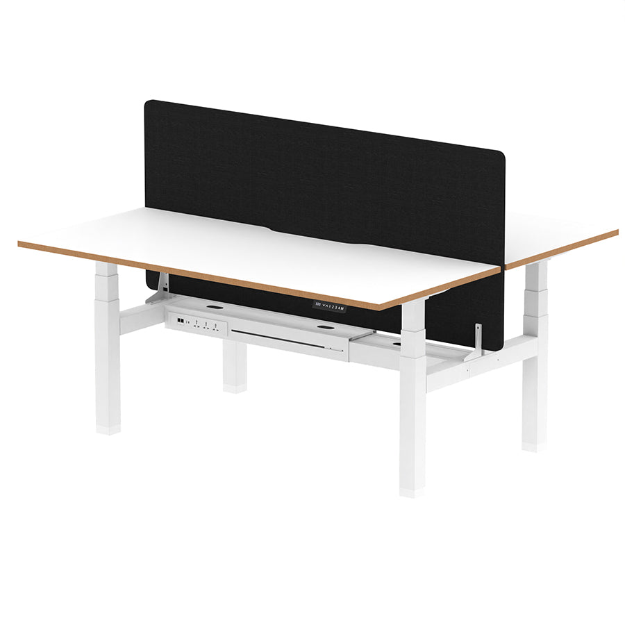 Air Oslo Back-to-Back Height Adjustable Bench Desk - 2 person W1600mm with black screen