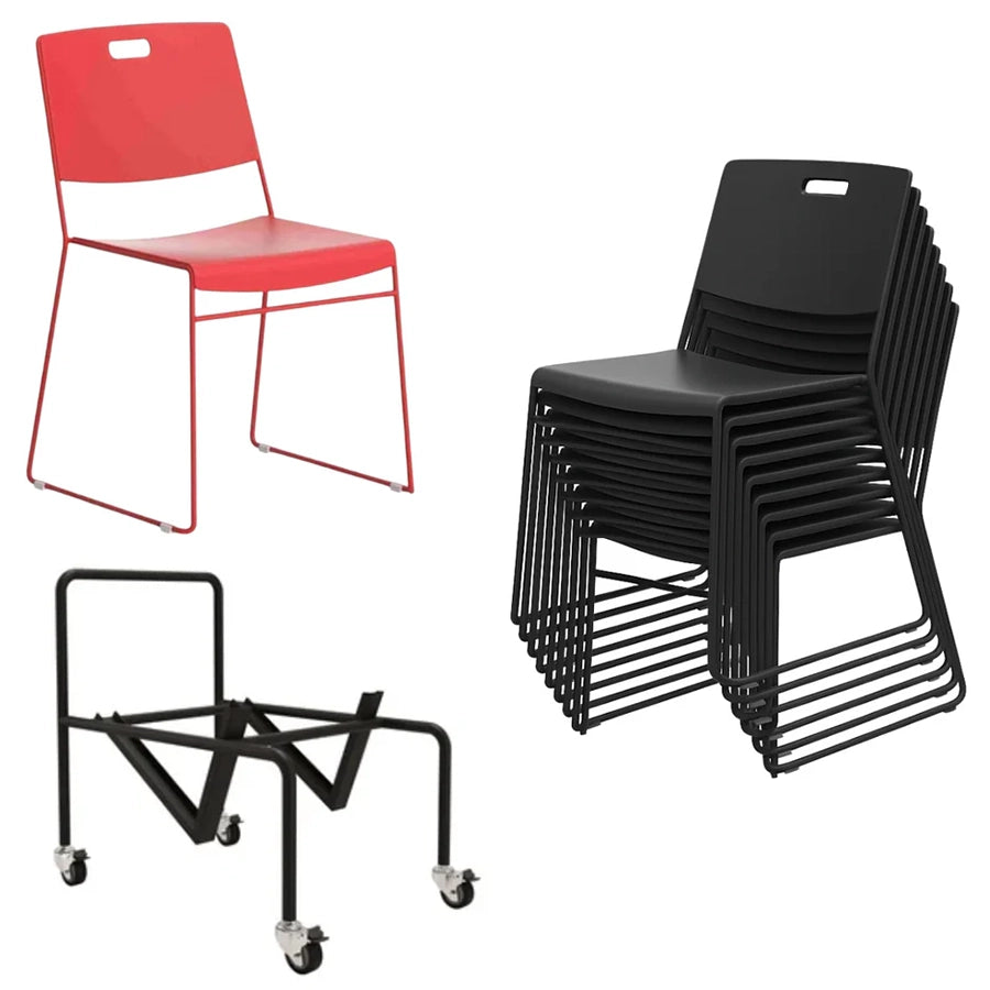 Arc High Density Stacking Chair Cluster Image with Chair Trolley
