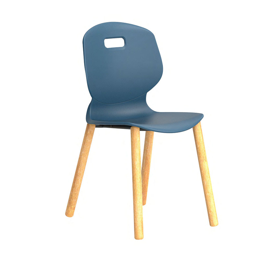 Arc Wooden Four Leg Chair Without Arms Steel Blue Front Side View