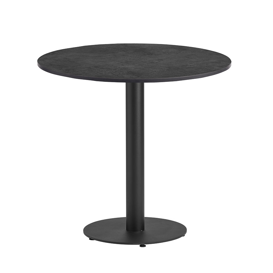 Boston Circular or Round table with a 700mm diameter Extrema Laminate Metallic Anthracite table top and a modern matt black table base