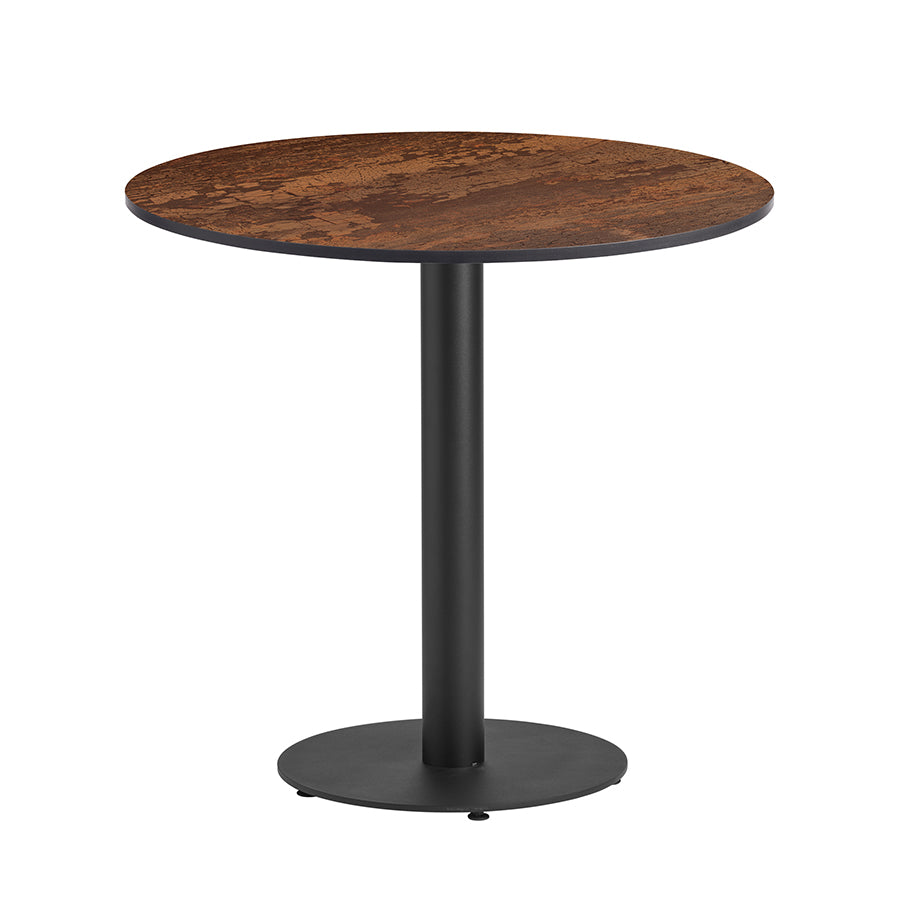 Boston Circular or Round table with a 700mm diameter Extrema Laminate Vintage Copper table top and a modern matt black table base