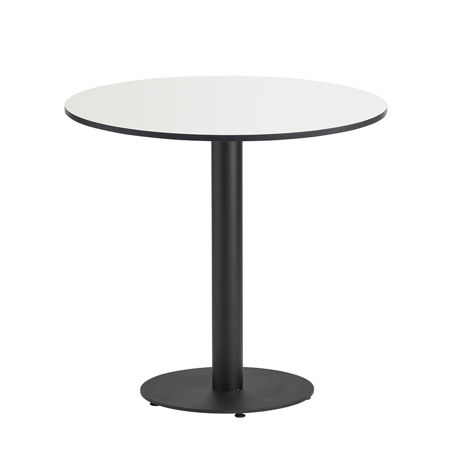 Boston Circular or Round table with a 700mm diameter Extrema Laminate White table top and a modern matt black table base
