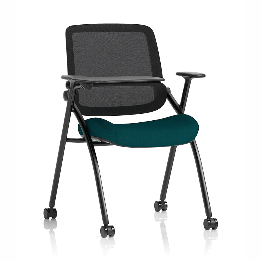 Capra Mesh Back Folding Office Training Chair with Writing Table in Bespoke Maringa Teal Colour