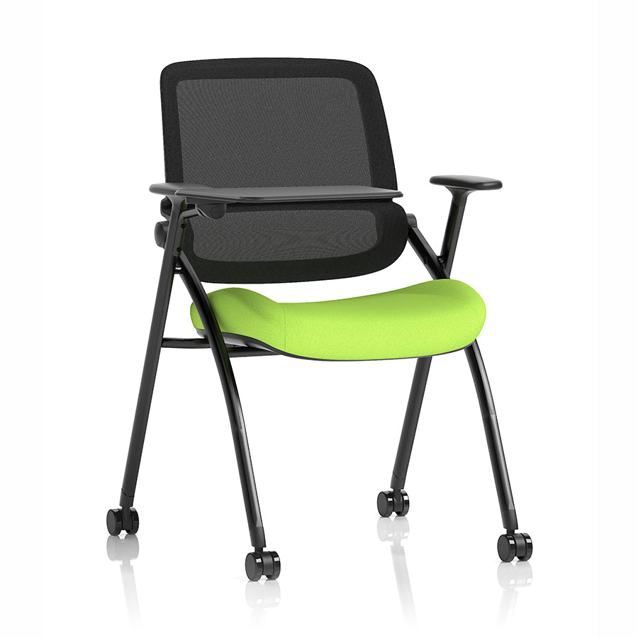 Capra Mesh Back Folding Office Training Chair with Writing Tablet in Bespoke Myrrh Green Colour