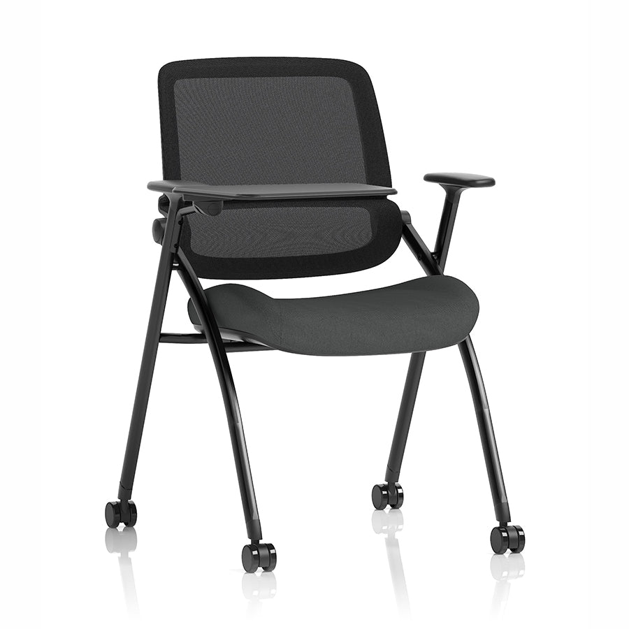 Capra Mesh Back Folding Office Training Chair with Writing Tablet in Bespoke Quest Mussel Colour