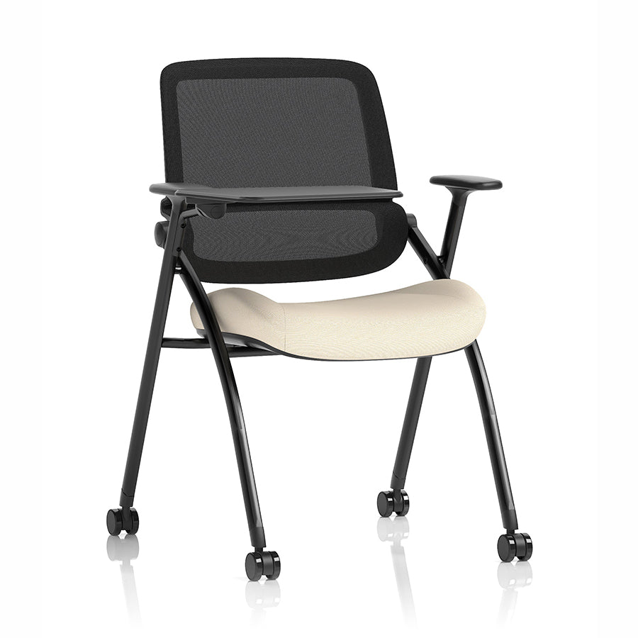 Capra Mesh Back Folding Office Training Chair with Writing Tablet in Bespoke Quest Salt Colour