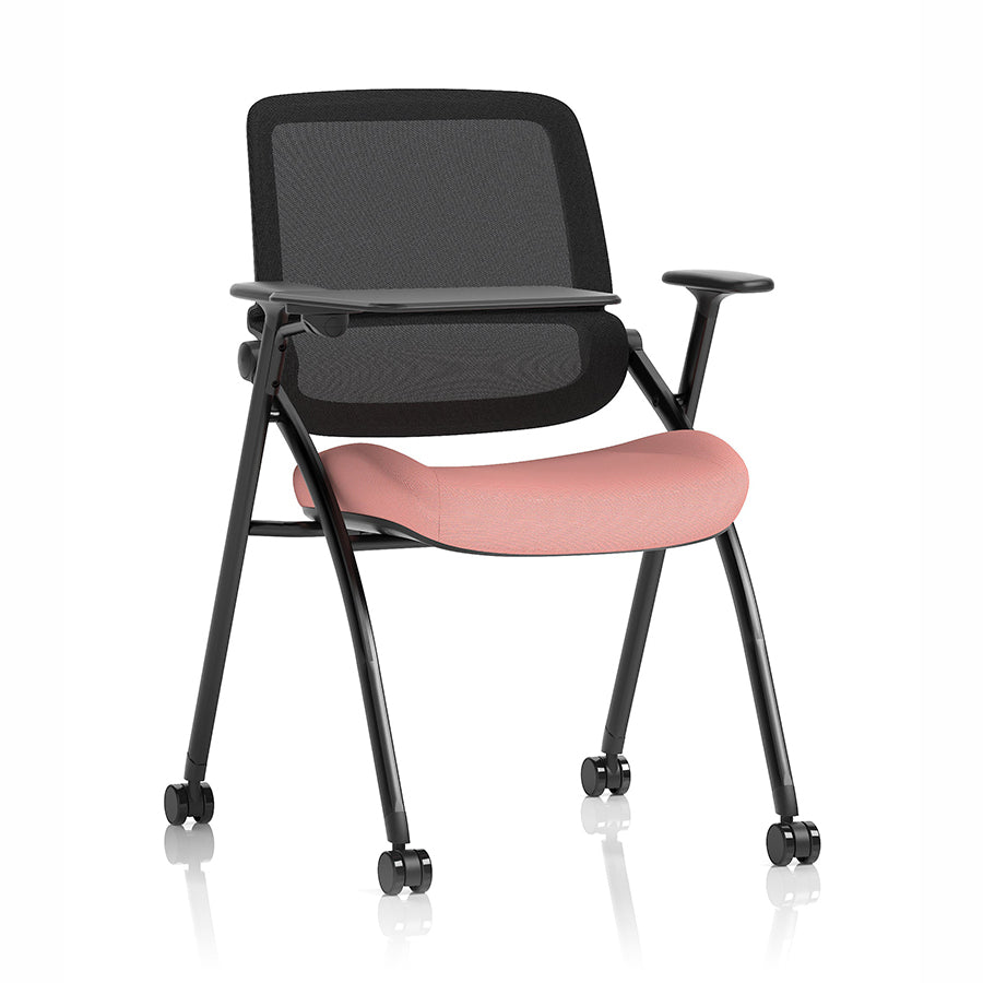 Capra Mesh Back Folding Office Training Chair with Writing Tablet in Bespoke Quest Shrimp Colour