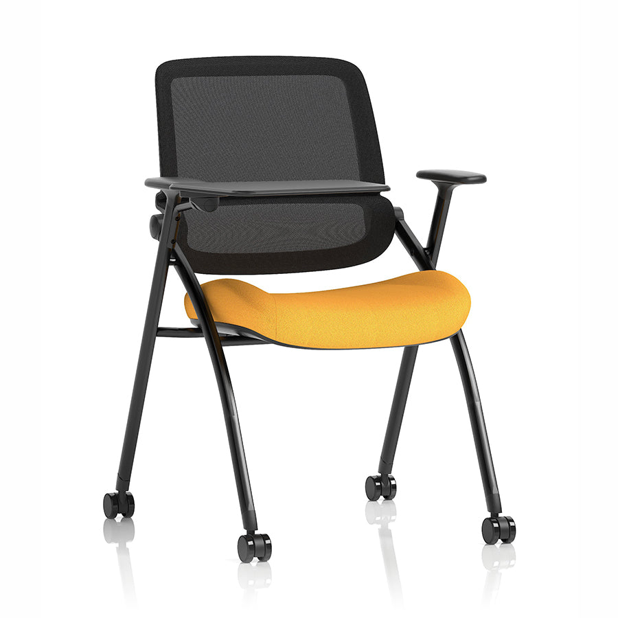 Capra Mesh Back Folding Office Training Chair with Writing Tablet in Bespoke Senna Yellow Colour