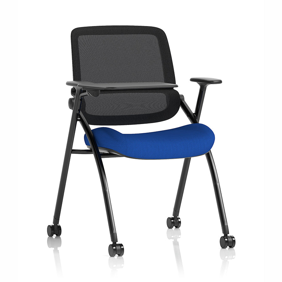 Capra Mesh Back Folding Office Training Chair with Writing Tablet in Bespoke Stevia Blue Colour