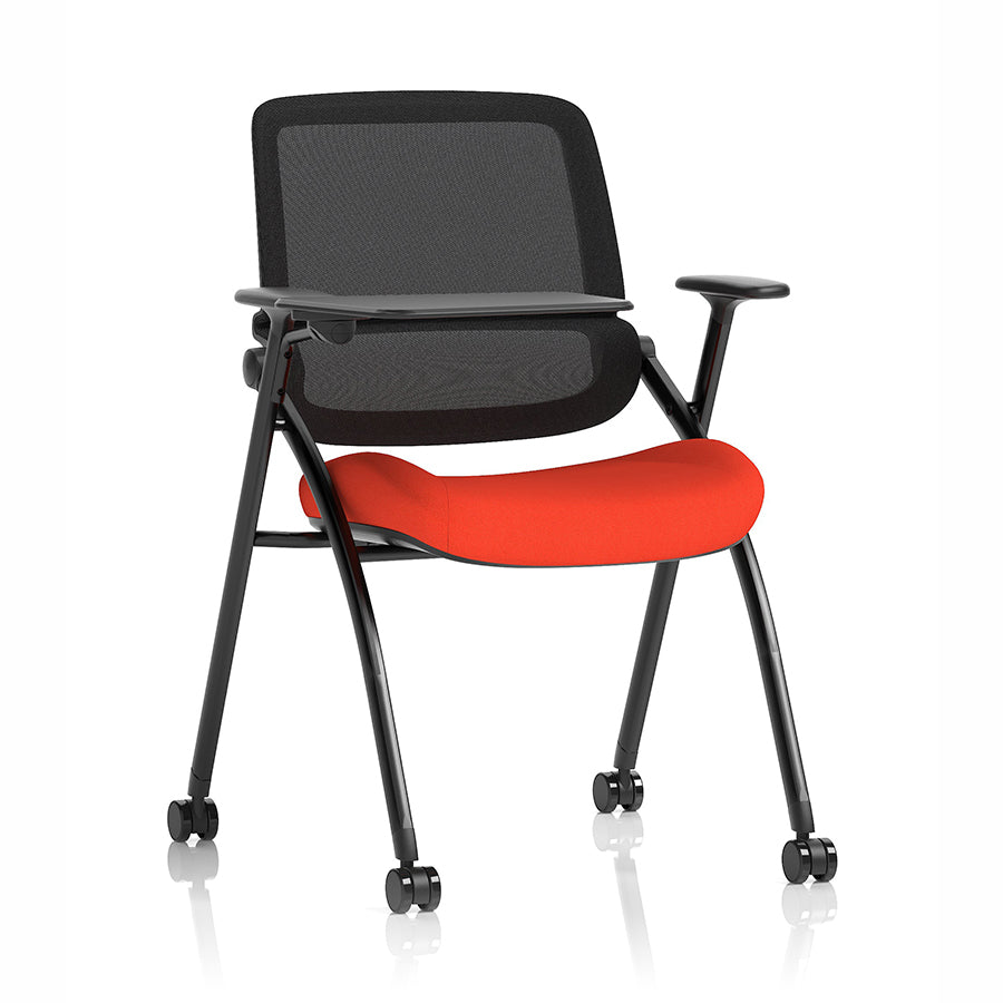 Capra Mesh Back Folding Office Training Chair with Writing Tablet in Bespoke Tabasco Orange Colour