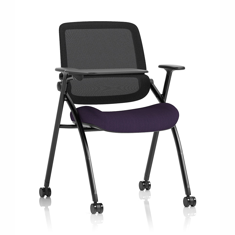 Capra Mesh Back Folding Office Training Chair with Writing Tablet in Bespoke Tansy Purple Colour