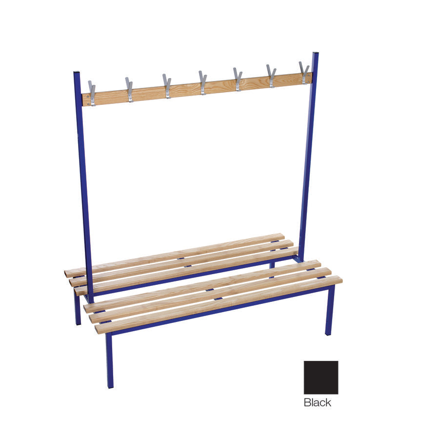 Evolve Duo Bench Floor Double Sided Freestanding Cloakroom bench Black with Wood Top and 14 Hooks W1500xD800xH1750mm