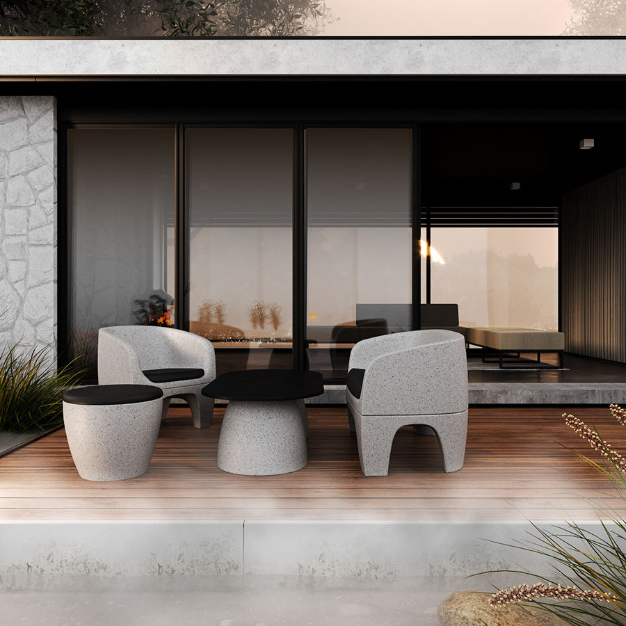 Gummy Bear Moulded Leg Outdoor Chair Grey Melange with Seat Pad and Gummy Bear Double Table Grey Melange and Gummy Bear Pouffe Grey Melange Lifestyle Image 2