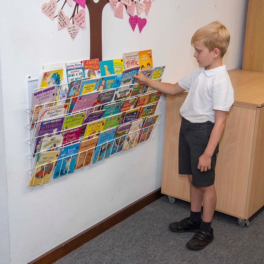 Horizontal Wall Mounted Book Rack - 6 Shallow Shelves