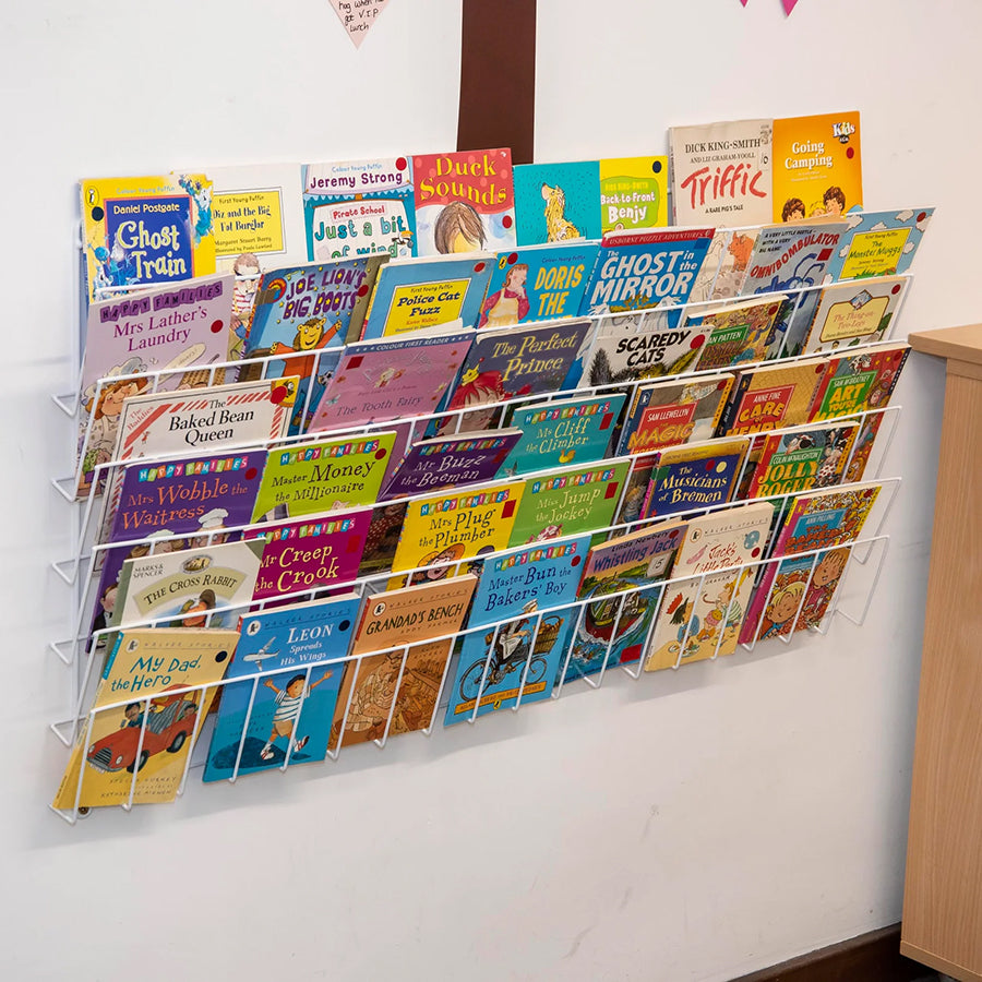 Horizontal Wall Mounted Book Rack - 6 Shallow Shelves
