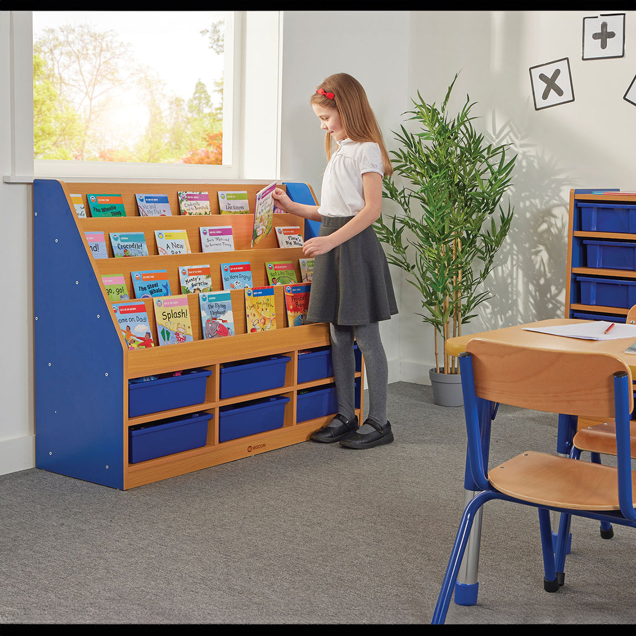 Milan Tiered Bookcase With 6 Blue Trays