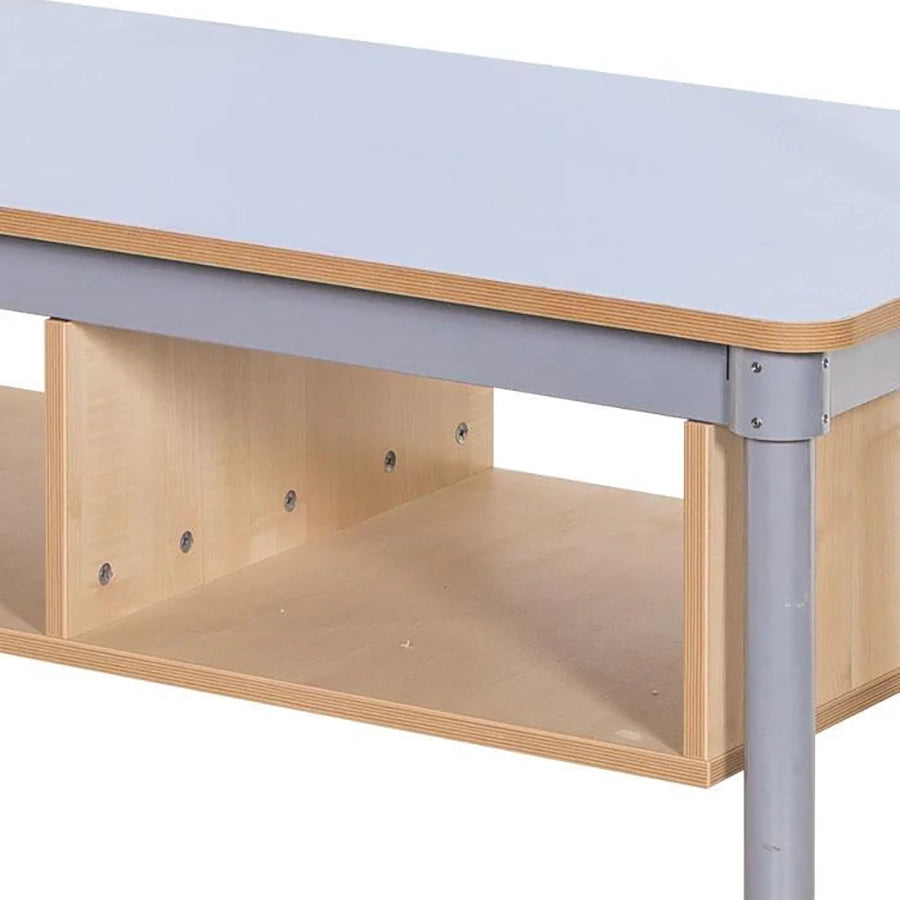KubbyClass® Double Sided Coat Tidy Edge and Fitted Storage Shelf Close Up Cloakroom Bench