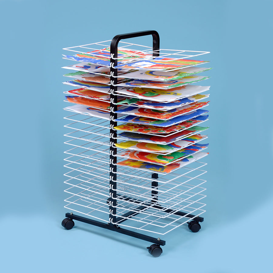 MD30134 A2 Mobile Art Drying Rack 40 Shelf with artwork and girl
