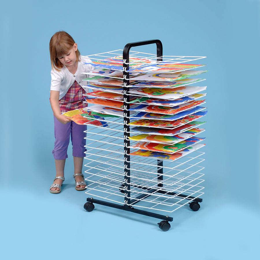MD30134 A2 Mobile Art Drying Rack 40 Shelf with artwork and girl