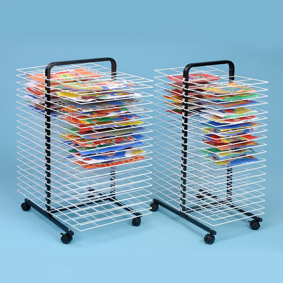 MD30134 Large A2 and MD30135 Small A3 Mobile Art Drying Rack 40 Shelf with artwork