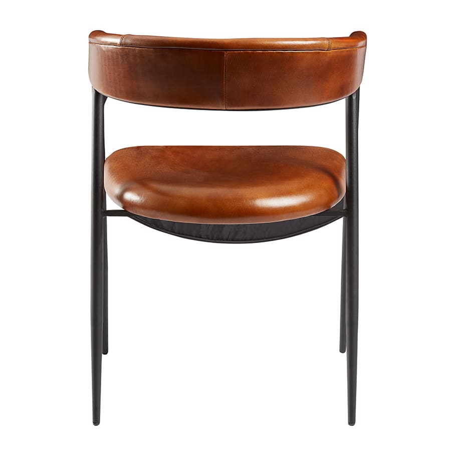 Mario Armchair with seat pad and back rest in genuine Bruciato leather tan tone with a sleek black metal frame 2