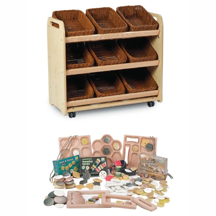 Tilt Tote Storage with 9 Clear Tubs or Baskets plus PT1146 Loose Parts Kit
