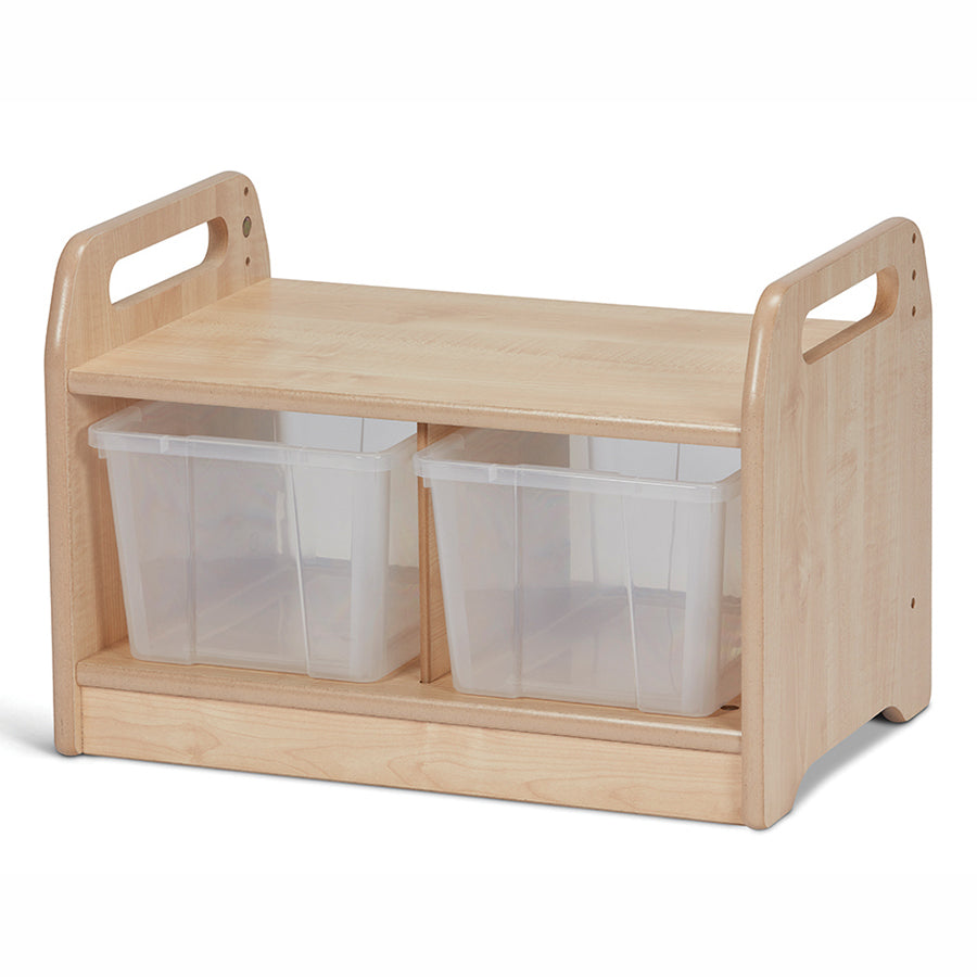 Compact Low Level Storage Bench with 2 Clear Tubs or Baskets