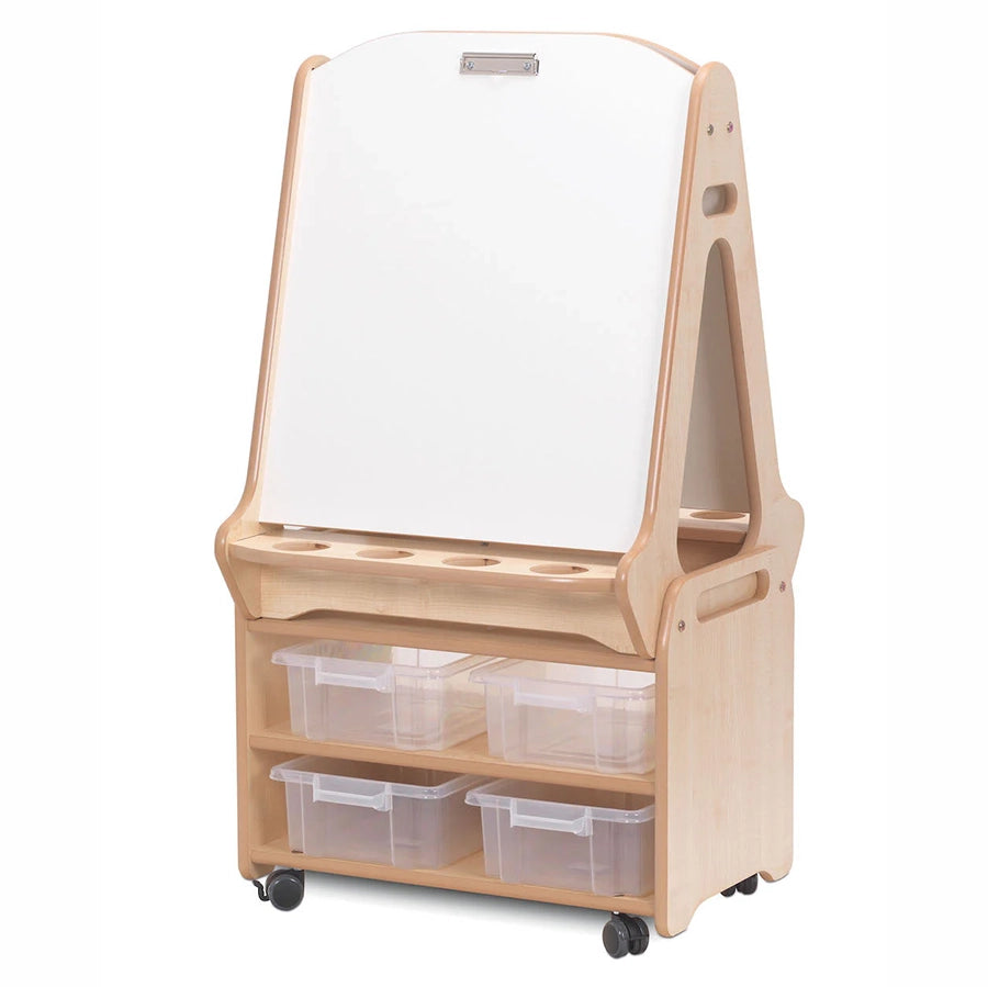 Double-sided 2 Station Whiteboard Easel with Tall Storage Trolley