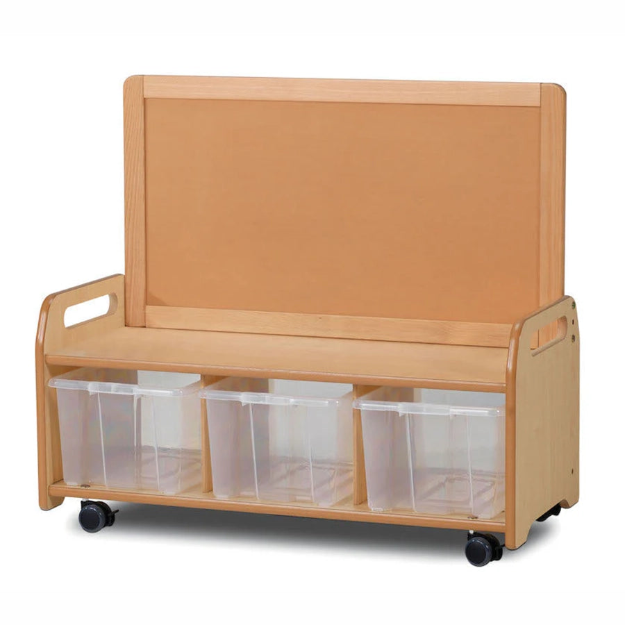Mobile Low Display Storage Unit With 3 Clear Tubs or Baskets