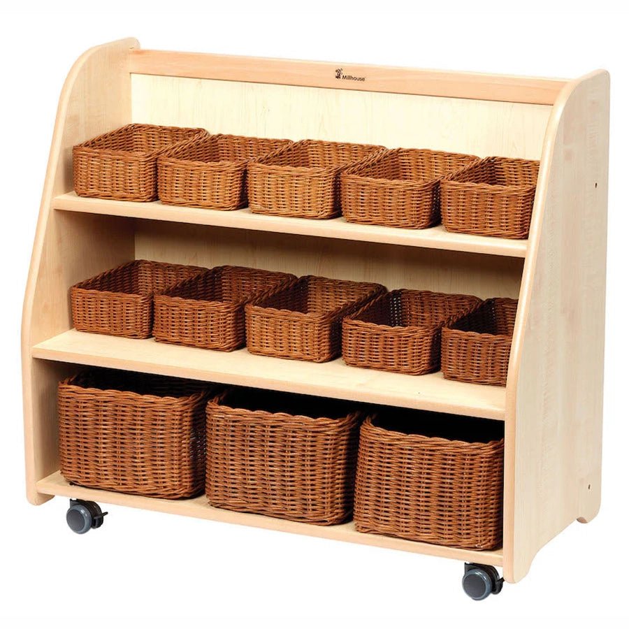 Mobile Tiered Shelf Unit with Mirror Back With Baskets plus Loose Parts Kit
