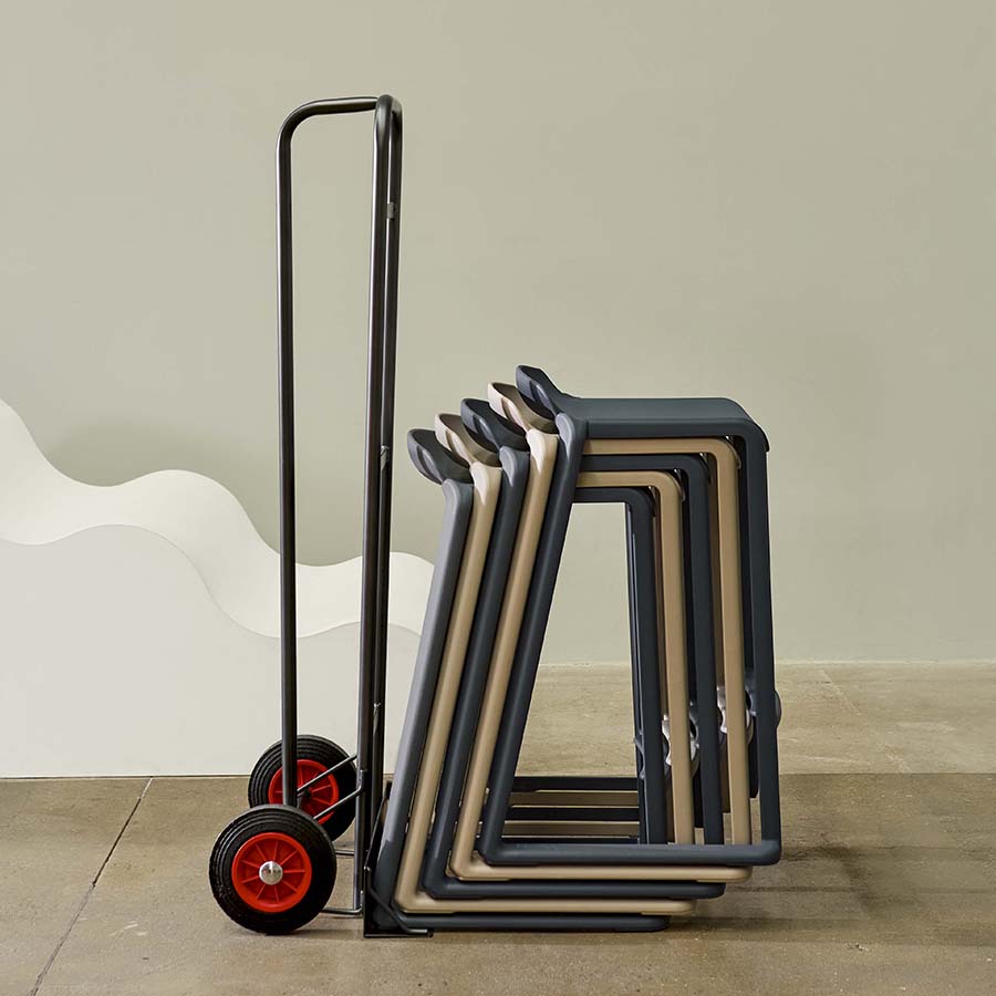 Postura+ Chair Trolley with stacked Postura+ One Piece Low Back Stools