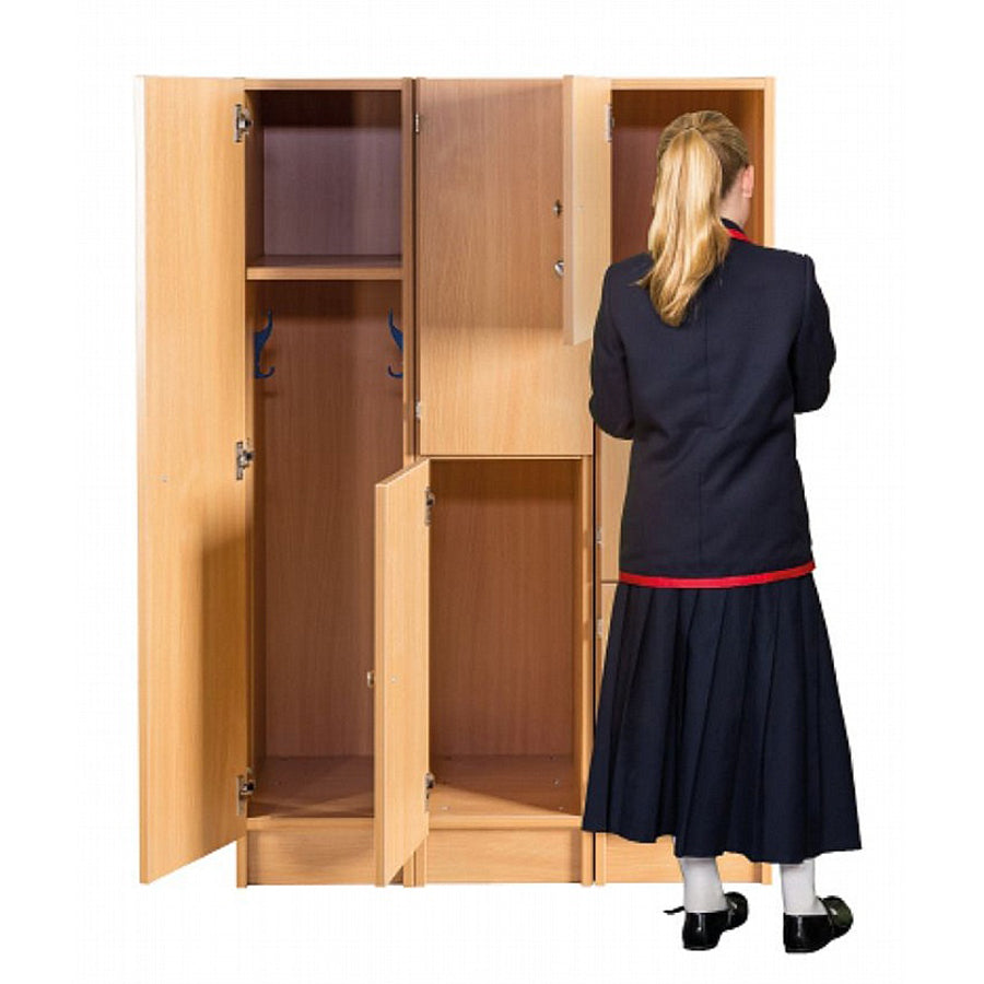 Primary Height One, two & three Door Premium Wooden Lockers - H1370mm Flat Top open doors with school girl