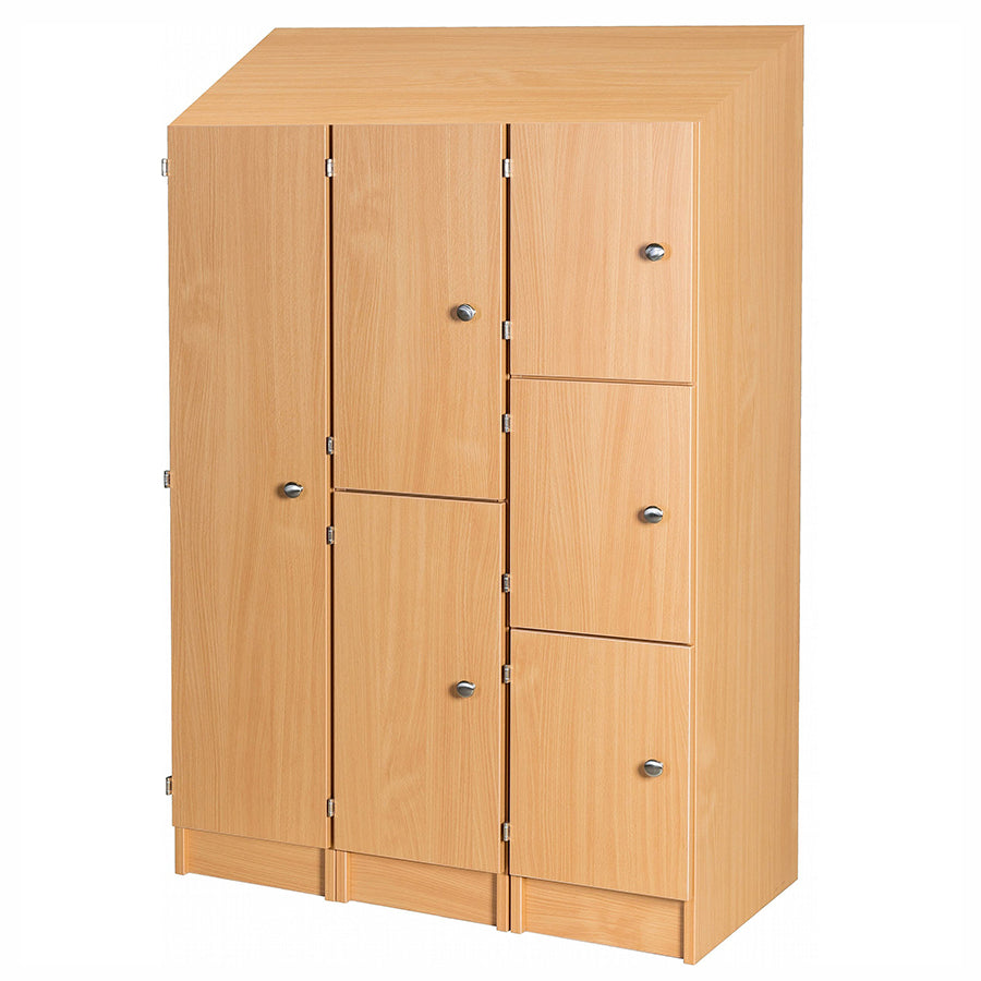 Primary Height One, two & three Door Premium Wooden Lockers - H1370mm Slope Top with knob handles