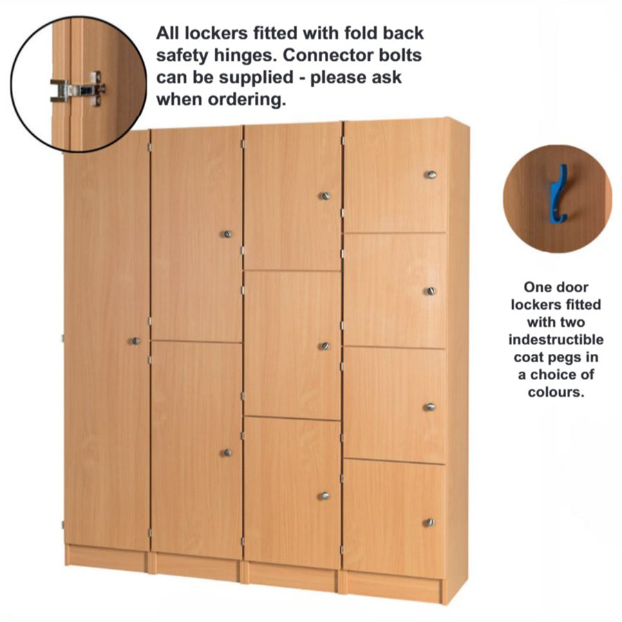 Primary Height One, two, three & Four Door Premium Wooden Lockers - H1370mm Flat Top with knob handles