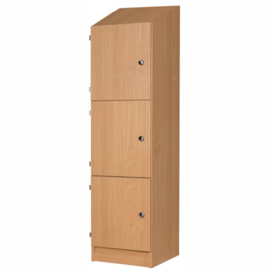 Primary Height Three Door Premium Wooden Locker - H1370mm Slope Top with knob handle