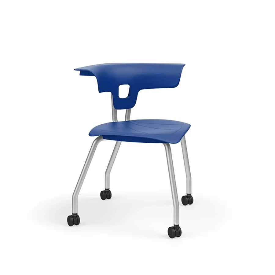 Ruckus 4 Leg Chair with castors chrome frame with ultra blue seat and back