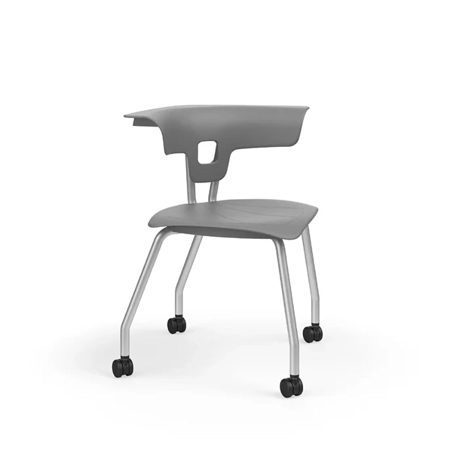 Ruckus 4 Leg Chair with castors chrome frame with warm grey seat and back 1