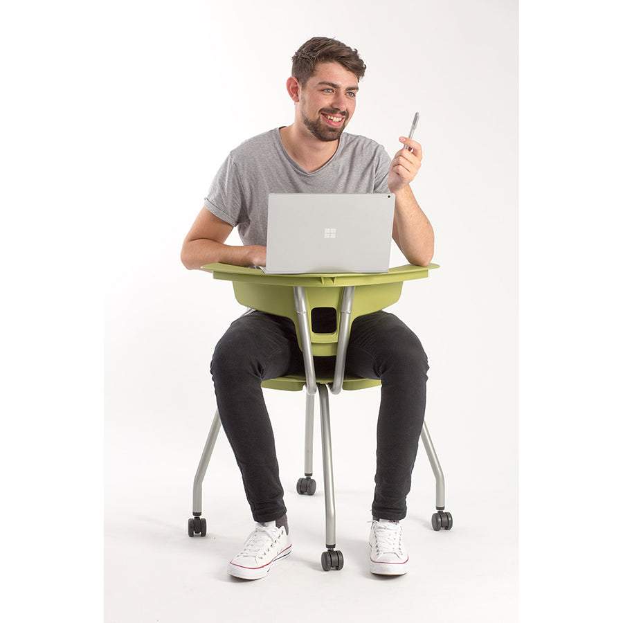 Ruckus 4 Leg Chair with castors starlight silver frame with zesty lime seat and back lifestyle image 2