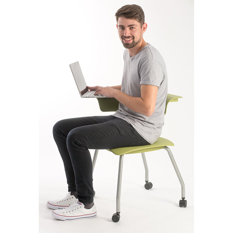 Ruckus 4 Leg Chair with castors starlight silver frame with zesty lime seat and back lifestyle image 3