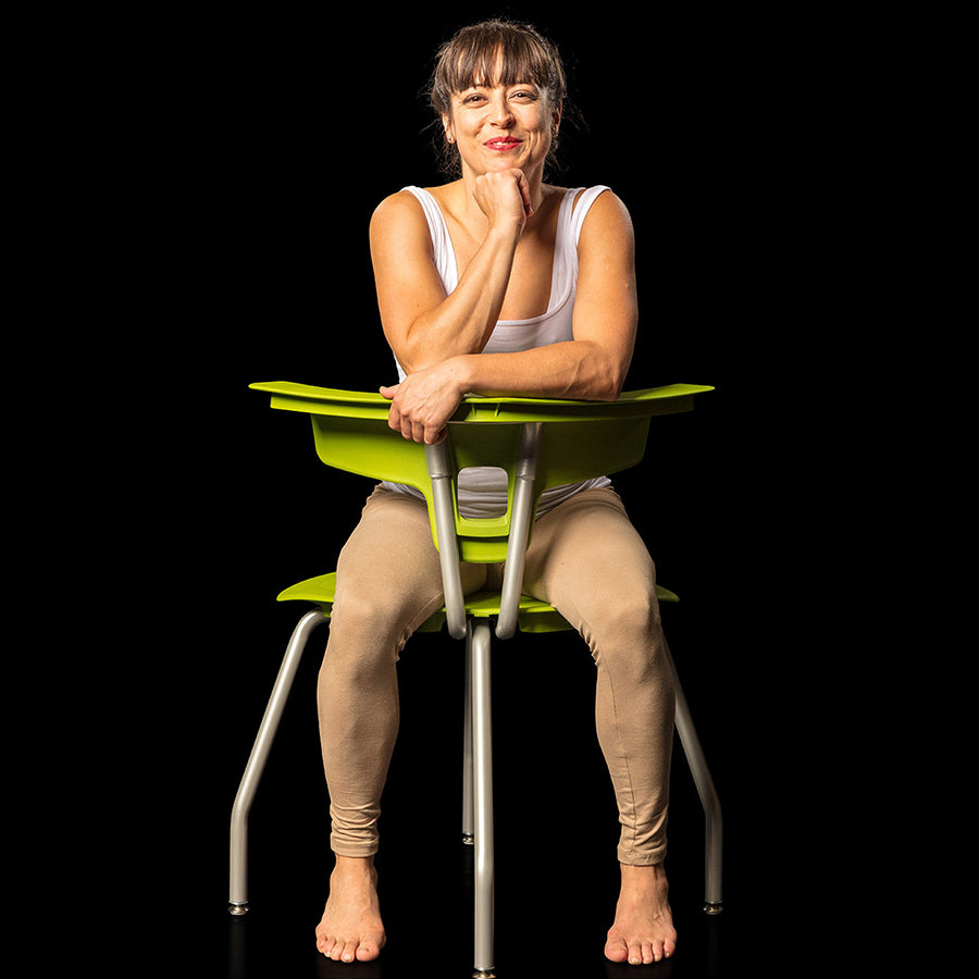 Ruckus 4 Leg Chair with glides starlight silver frame with zesty lime seat and back lifestyle image 1