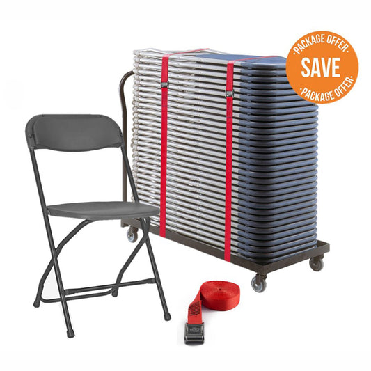 2200 Classic Poly Folding Chair Package (40x Chairs- 2x Straps - 1x Trolley)