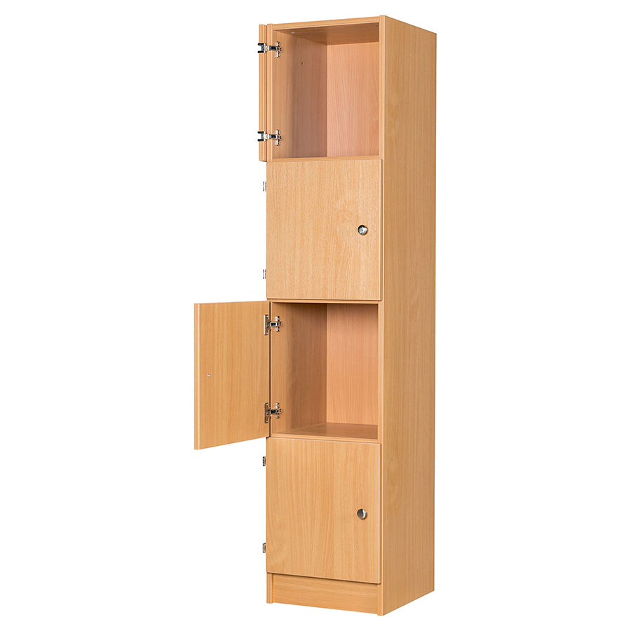 Secondary Height Four Door Premium Wooden Locker - H1800mm Flat Top with knob handle and two open doors with fold back hinges 2