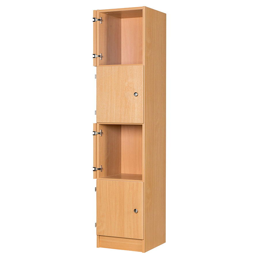 Secondary Height Four Door Premium Wooden Locker - H1800mm Flat Top with knob handle and two open doors with fold back hinges