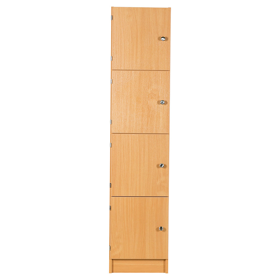 Secondary Height Four Door Premium Wooden Locker - H1800mm Flat Top with knob handle front view