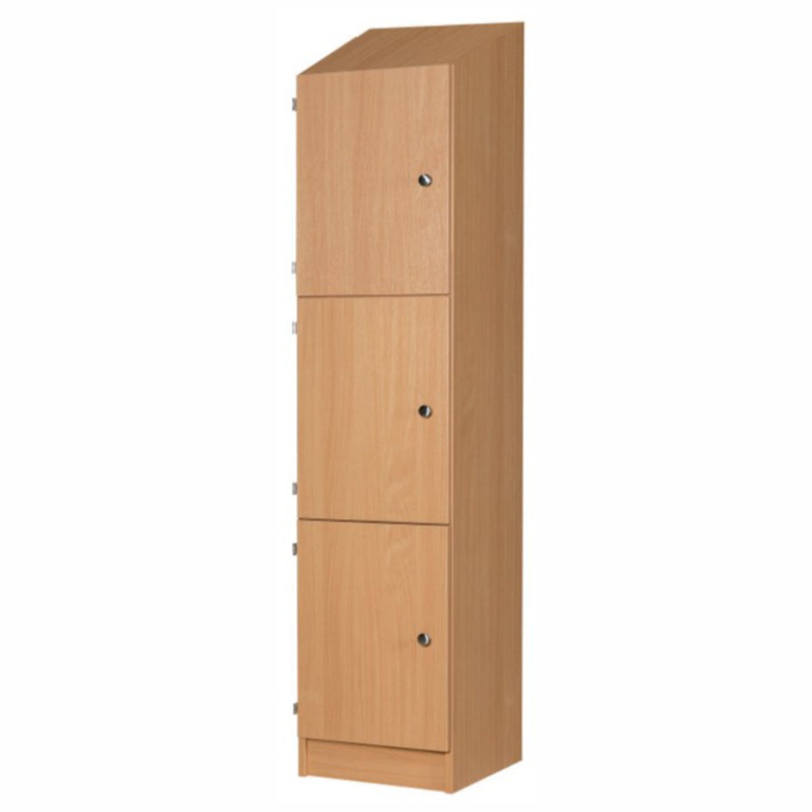 Secondary Height Three Door Premium Wooden Locker - H1800mm Slope Top with knob handle