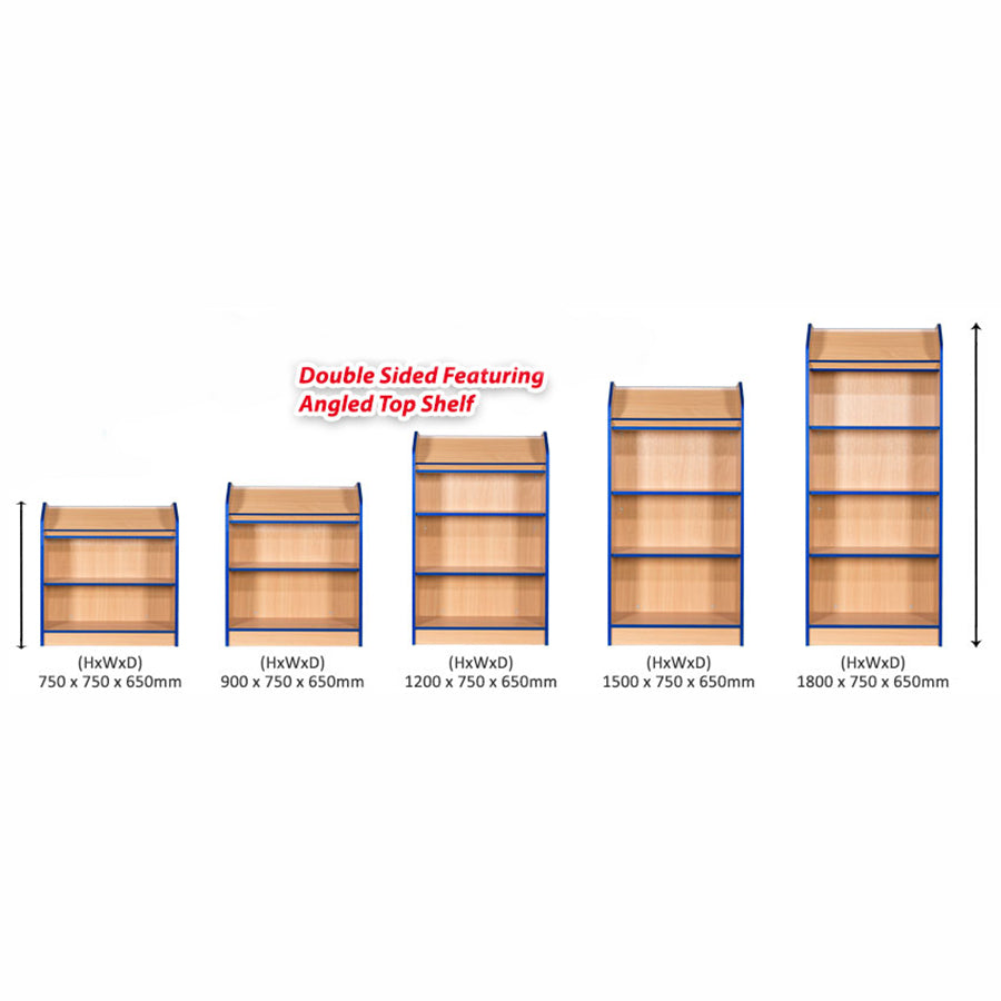 Smart Storage Folio 750mm Wide Double Sided Library Bookcases with Angled Top Shelf