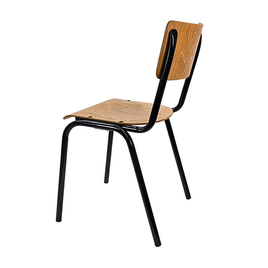 Chair with wooden seat and backrest on a white background