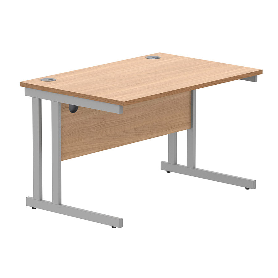 Workspace Now Rectangular Cantilever Desk Beech table top and silver frame 1200w x 800d